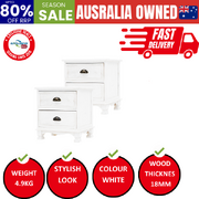 Lydia White Bedside Table 2 Drawer Vintage Side Cabinet (2X)