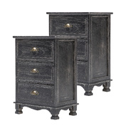 Clara Black Bedside Table 3 Drawer Vintage Side Cabinet (2X)