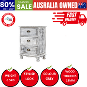 Clara Grey Bedside Table 3 Drawer Vintage Side Cabinet