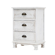 Clara White Bedside Table 3 Drawer Vintage Side Cabinet