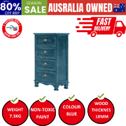 Adeline Blue Bedside Table 4 Drawer Vintage Side Cabinet