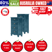Adeline Blue Bedside Table 4 Drawer Vintage Side Cabinet (2X)