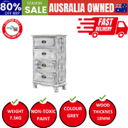 Adeline Grey Bedside Table 4 Drawer Vintage Side Cabinet