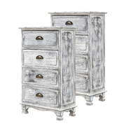 Adeline Grey Bedside Table 4 Drawer Vintage Side Cabinet (2X)