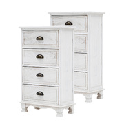 Adeline White Bedside Table 4 Drawer Vintage Side Cabinet (2X)