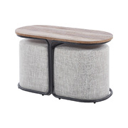 Industrial Wood Coffee Table & Ottoman Set - Cream Grey (3 Piece)