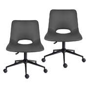 2 set office desk chair - pu leather home swivel chair cut-out seat halo grey