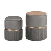 2x side table storage ottoman - velvet padded stool vanity footstool remi grey