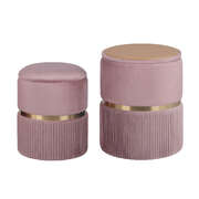 2x side table storage ottoman - velvet padded stool vanity footstool remi pink