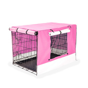 Wire Dog Cage Foldable Crate Kennel 24In With Tray + Pink Cover Combo