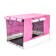 Wire Dog Cage Foldable Crate Kennel 36In With Tray + Pink Cover Combo