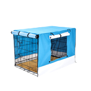 Wire Dog Cage Crate 24In With Tray + Cushion Mat + Blue Cover Combo