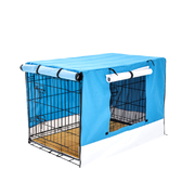Wire Dog Cage Crate 30In With Tray + Cushion Mat + Blue Cover Combo