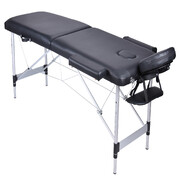 Black 2-Fold Aluminium Massage Table for Beauty Therapy Portable 