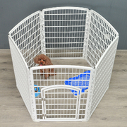 Foldable Plastic Pet Pen with Gate for Dogs - 6 Panel Enclosure in White