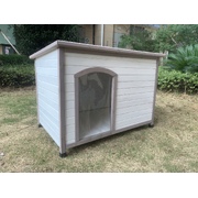 L Timber Pet Dog Kennel House Puppy Wooden Timber Cabin With Stripe White