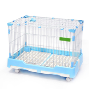 Large Blue Pet Dog Cage Cat Rabbit  Crate Kennel With Potty Pad And Wheel