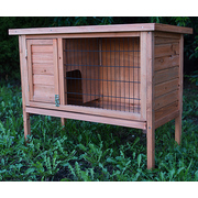 Wooden Rabbit Hutch with Slide-Out Tray for Single Pet or Guinea Pig Cage