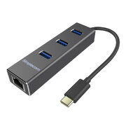 Aluminium Usb Type C To 3 Port Usb 3.0 Hub With Gigabit Ethernet Adapter Black