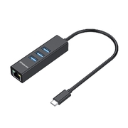 Aluminium Usb-C To 3 Port Usb Hub With Gigabit Ethernet Adapter Black