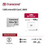 TRANSCEND TS128GUSD300S  128GB UHS-I U3A1 microSD w/o Adapter (microSDXC I, U3, V30, A1)