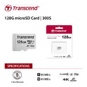TRANSCEND TS128GUSD300S 128GB UHS-I U3A1 microSD w/o Adapter (microSDXC I, U3, V30, A1)