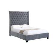 Ella Grey Velvet Winged Bed 180Cm - King King Size