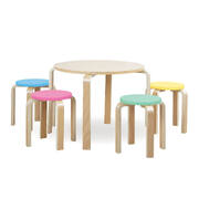 Home M5Pce Kids Wooden Table &Amp; Coloured Stools Set Stackable Sturdy