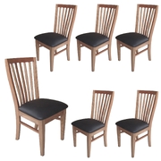 6Pc Set Dining Chair Pu Leather Seat Slat Back Solid Oak Timber Wood