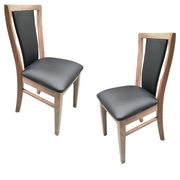 2Pc Set Dining Chair Pu Leather Seat Padded Back Solid Oak Timber Wood