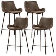 Set Of 4 Pu Leather Upholstered Bar Chair Metal Leg Stool - Brown