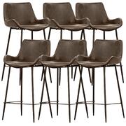 Set Of 6 Pu Leather Upholstered Bar Chair Metal Leg Stool - Brown