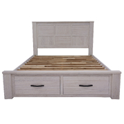 Bed Frame Double Size Wood Mattress Base With Storage Drawers - White
