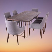 7pc Dining Set 180cm Table 6 Fabric Chair Solid Acacia Wood - Brown
