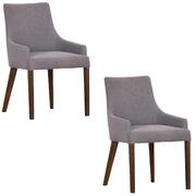 Dining Chair Set Of 2 Fabric Seat Solid Acacia Wood Furniture - Grey