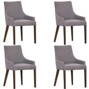 Dining Chair Set Of 4 Fabric Seat Solid Acacia Wood Furniture - Grey