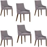 Dining Chair Set Of 6 Fabric Seat Solid Acacia Wood Furniture - Grey