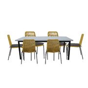 7Pc Set 180Cm Outdoor Dining Table 6 Chair Glass Concrete Top