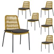 6Pc Set Outdooor Rope Dining Chair Steel Frame Yellow