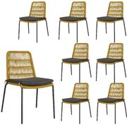 8Pc Set Outdooor Rope Dining Chair Steel Frame Yellow