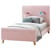 Kids Child Single Bed Fabric Upholstered Children Kid Timber Frame - Pink