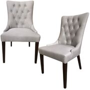 Elegant Set of 2 Fabric Dining Chairs - French Provincial Design with Solid Timber Wood