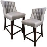 2Pc High Fabric Dining Chair Bar Stool French Provincial Solid Timber