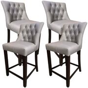 4Pc High Fabric Dining Chair Bar Stool French Provincial Solid Timber