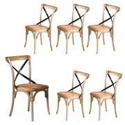 6Pc Set Dining Chair X-Back Birch Timber Wood Woven Seat Natural