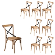 8Pc Set Dining Chair X-Back Birch Timber Wood Woven Seat Natural