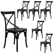 6Pc Set Dining Chair X-Back Solid Timber Wood Seat Black