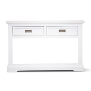 Coastal White Console Hallway Entry Table - Solid Acacia Timber Wood, 125cm