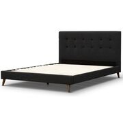 Luxurious Charcoal Queen Bed Platform Frame: Elegant Fabric Upholstery