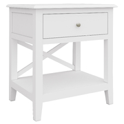 Elegant White Acacia Wood Side Table for Hampton-Style Living